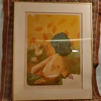 nøgen kvindeoverkrop gyldne farver guldfarvet ramme. original litografi  E.A. Paul My Love 3  E.A